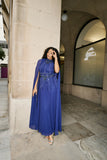 Kaya navy embellished cape sleeve maxi dress by Frock and Frill elegant formal occasionwear dress for weddings and evening events
