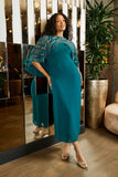 Anna storm green embellished midaxi dress with cape overlay and beadwork detailing designed for elegant wedding guest and occasion wear styling