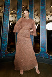 Charlotte Rose Gold Sequin Maxi Dress with Cape Detail