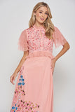 Adara Pink Floral Embroidered Midi Dress