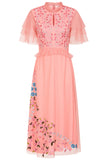 Adara pink floral embroidered midi dress by Frock and Frill romantic occasionwear dress for weddings, races and special events