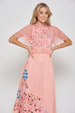 Adara Pink Floral Embroidered Midi Dress