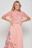 Adara pink floral embroidered midi dress by Frock and Frill romantic occasionwear dress for weddings, races and special events