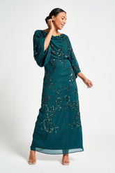 Adela Storm Green Embellished Maxi Dress