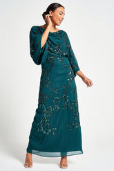 Adela Storm Green Embellished Maxi Dress