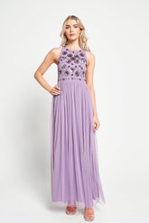 Aeris Lilac Floral Embellished Maxi Dress