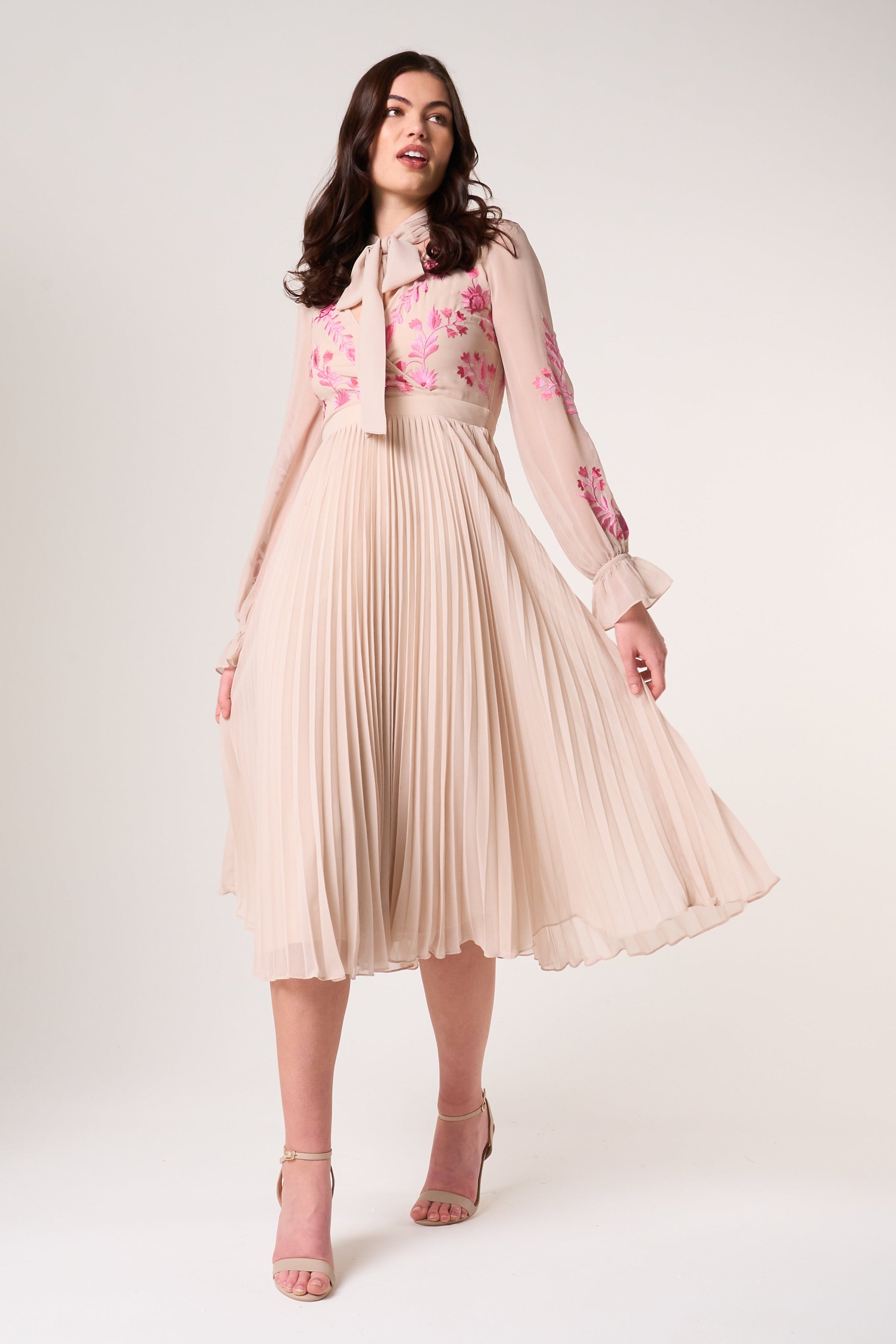 Agatha Shell Floral Embroidered Midi Dress