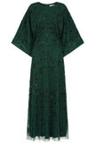 Aiya Rainforest Green Embellished Maxi Dress with Batwing Sleeves