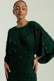 Aiya Rainforest Green Embellished Maxi Dress with Batwing Sleeves