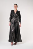 Alberta Metallic Charcoal Pleated Maxi Dress