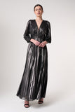 Alberta Metallic Charcoal Pleated Maxi Dress
