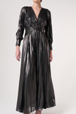 Alberta Metallic Charcoal Pleated Maxi Dress