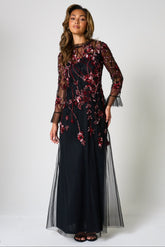 Aliza Black Floral Embellished Maxi Dress