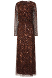 Allegro long sleeve sequin maxi dress in chicory coffee brown