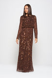 Allegro long sleeve sequin maxi dress in chicory coffee brown
