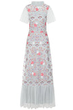 Alouette Ice Blue Floral Embroidered Maxi Dress