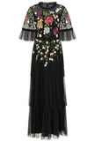 Amanda Black Floral Embroidered Maxi Dress