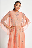 Amarilis Coral Embellished Cape Detail Maxi Dress