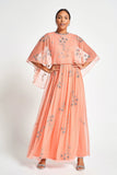 Amarilis Coral Embellished Cape Detail Maxi Dress