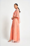 Amarilis Coral Embellished Cape Detail Maxi Dress