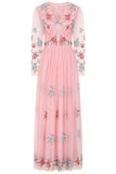 Anara Pink Floral Embroidered Maxi Dress