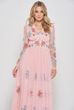 Anara Pink Floral Embroidered Maxi Dress