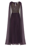 Angelina Deep Plum Sequin Cape Sleeve Maxi Dress