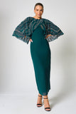 Anna Storm Green Embellished Cape Detail Midaxi Dress