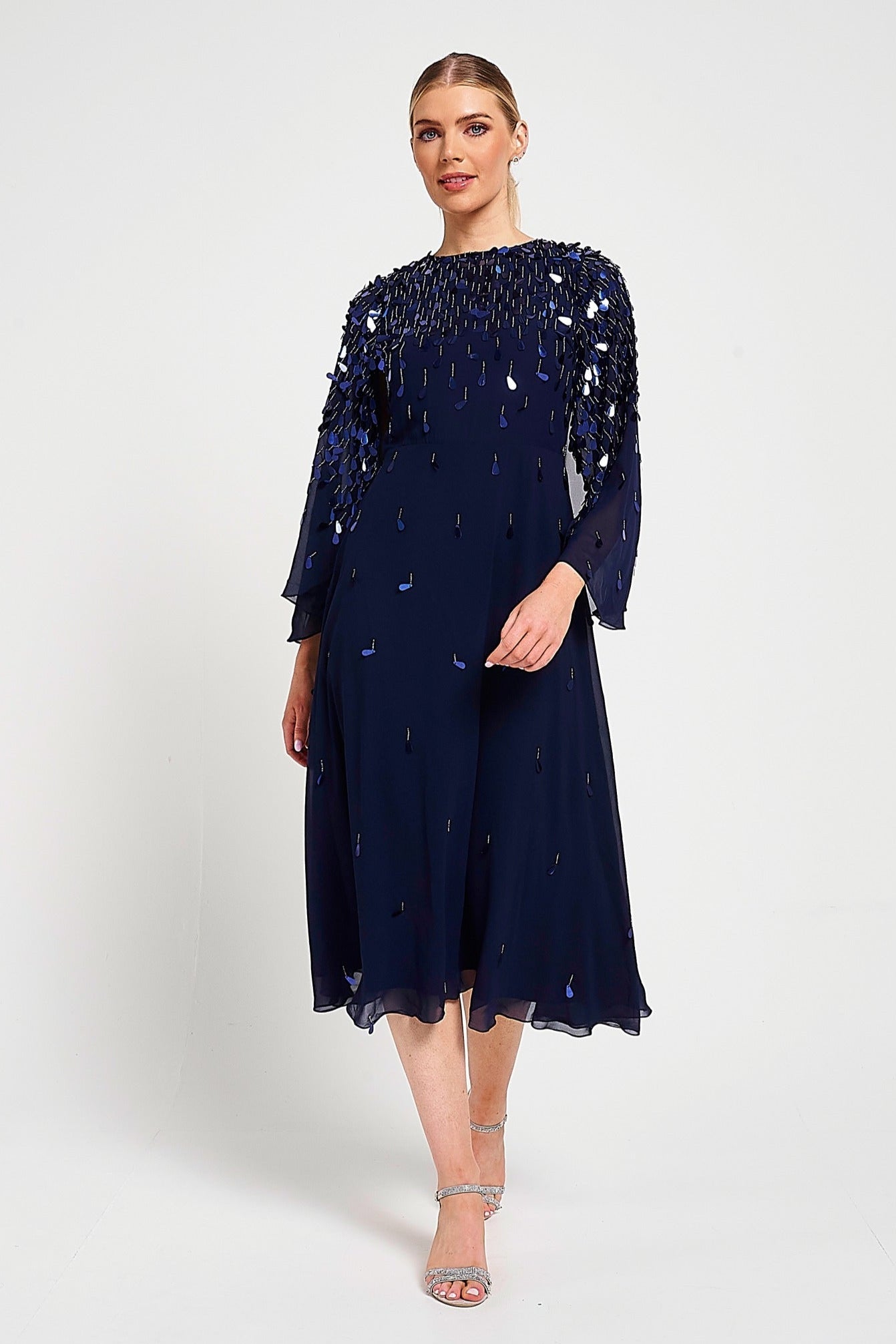 Annette Navy Embellished Midi Dress