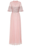 Annie Sequin Maxi Dress with Sweetheart Neckline - Pink