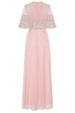 Annie Sequin Maxi Dress with Sweetheart Neckline - Pink