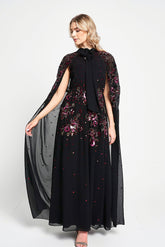 Anya Black Embellished Cape Sleeve Maxi Dress