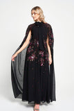 Anya Black Embellished Cape Sleeve Maxi Dress