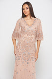 Arabella Blush Embellished Cape Sleeve Maxi Dress