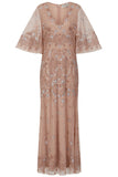 Arabella Blush Embellished Cape Sleeve Maxi Dress