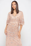 Arabella Blush Embellished Cape Sleeve Maxi Dress