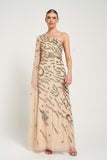 Arlene One Shoulder Cape Sleeve Embellished Maxi Dress
