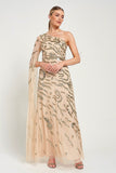 Arlene One Shoulder Cape Sleeve Embellished Maxi Dress