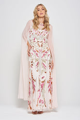 Aurelia Shell Embellished Cape Sleeve Maxi Dress
