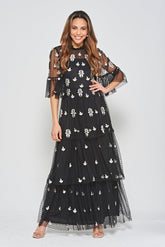 Baia Black Embroidered Tiered Maxi Dress