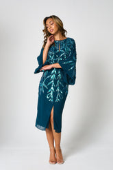 Beryl Deep Teal Sequin Midi Dress