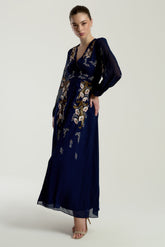 Brinna Navy Floral Embroidered Maxi Dress