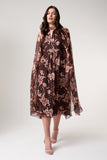 Bronwyn Brown Floral Print Cape Sleeve Midi Dress