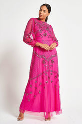 Calanthe Embellished Maxi Dress - Fuchsia Red