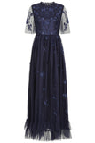 Callie Navy Floral Embroidered Maxi Dress
