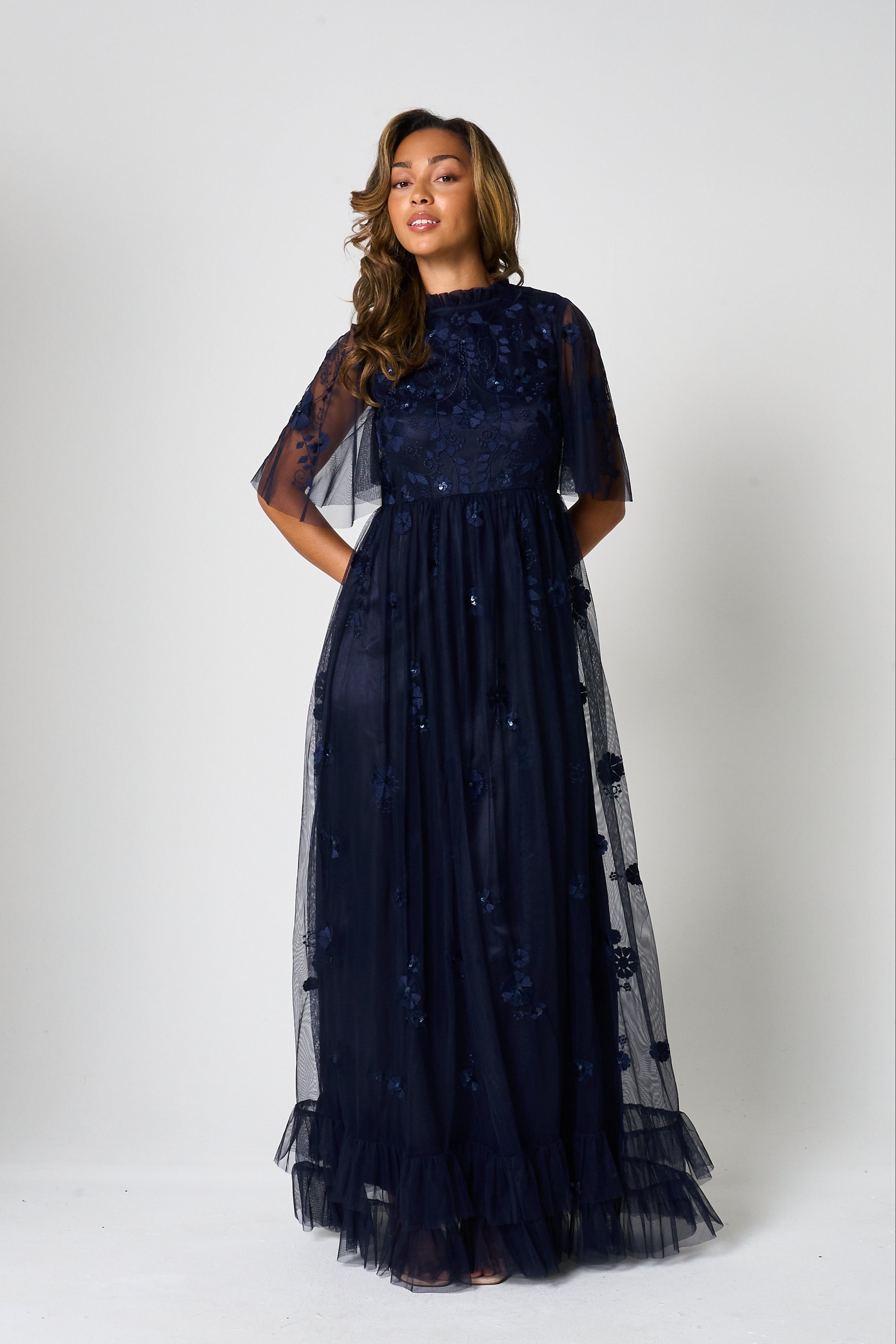 Callie Navy Floral Embroidered Maxi Dress