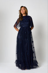 Callie Navy Floral Embroidered Maxi Dress