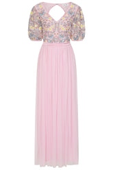 Camelia Floral Embroidered Maxi Dress - Light Pink