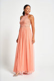 Caroline Coral Embellished Halter Neck Maxi Dress