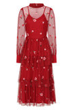 Carys Red Floral Embroidered Midi Dress